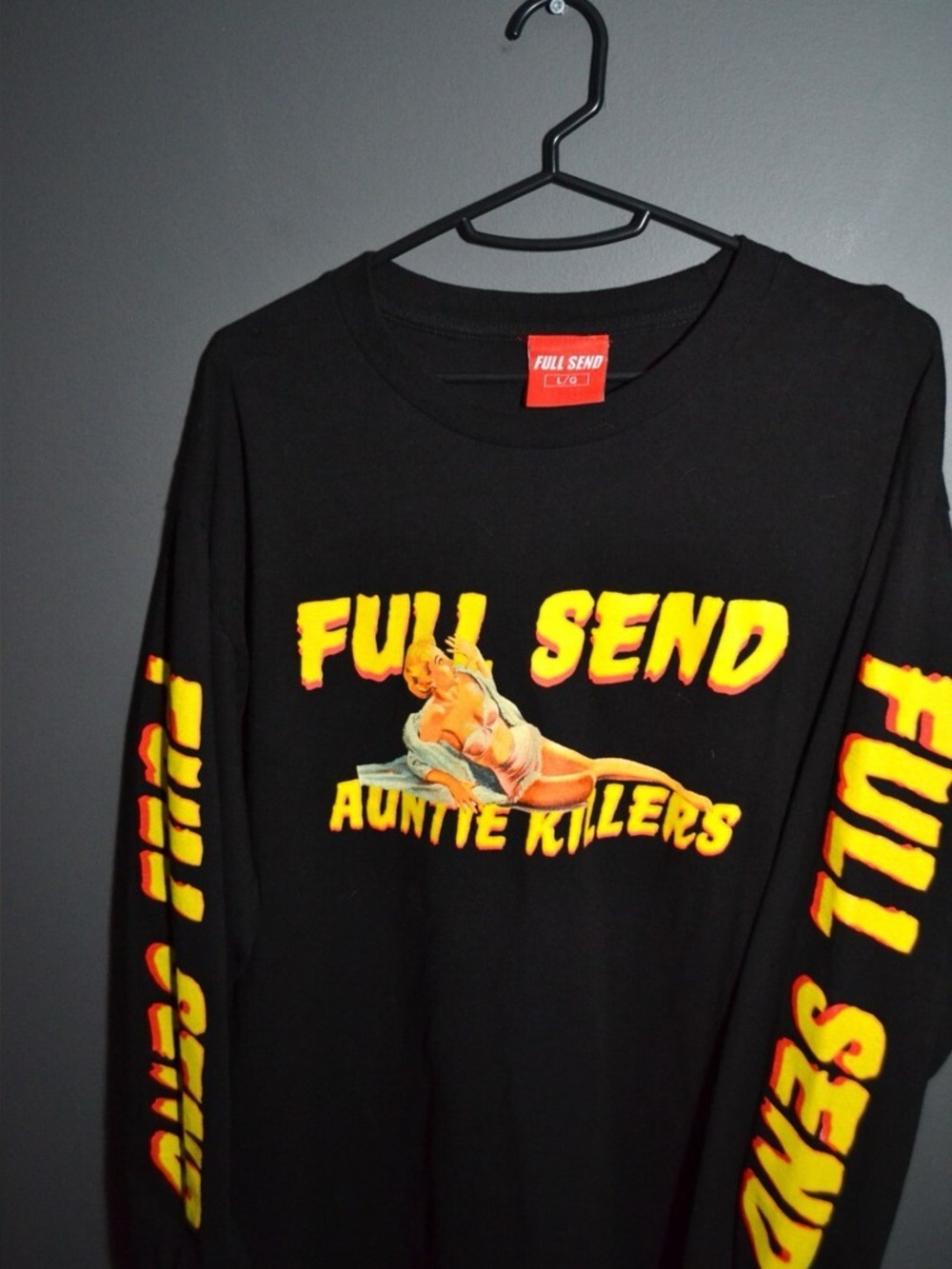 "Auntie Killers" Black Graphic Long Sleeve Tee FULL SEND nelkbros